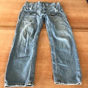 Edwin Rylee Cargo Jeans Women 28 Blue High Rise Distressed Stretch Medium Wash